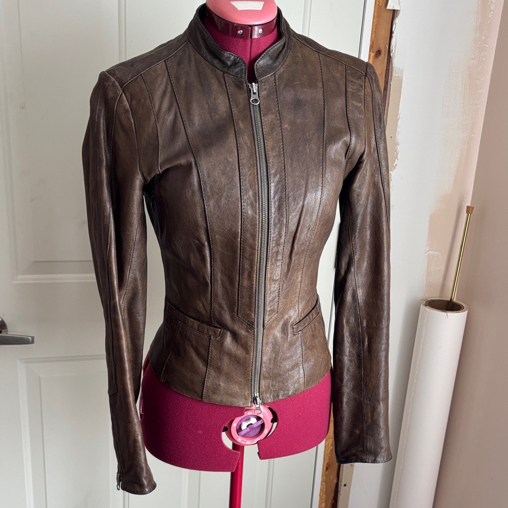 Women's Brown Leather Zip-Front Jacket
